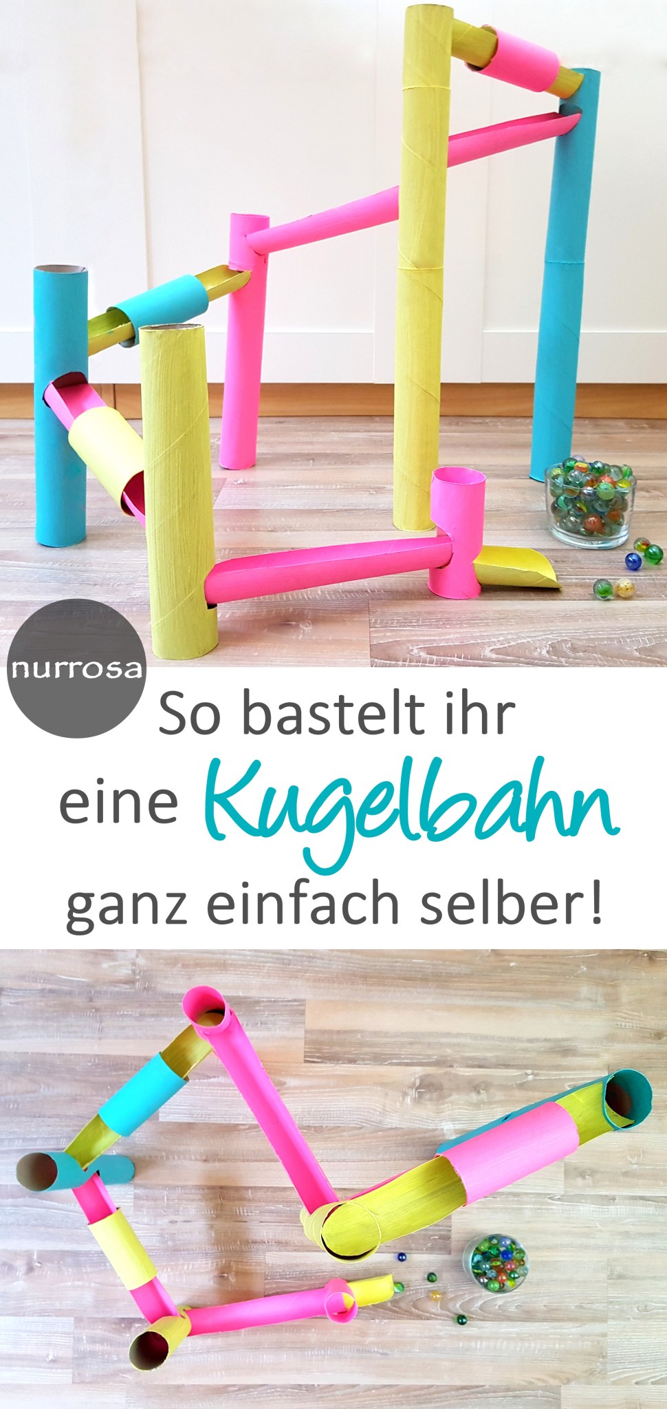 Kugelbahn aus Papierrollen selber basteln