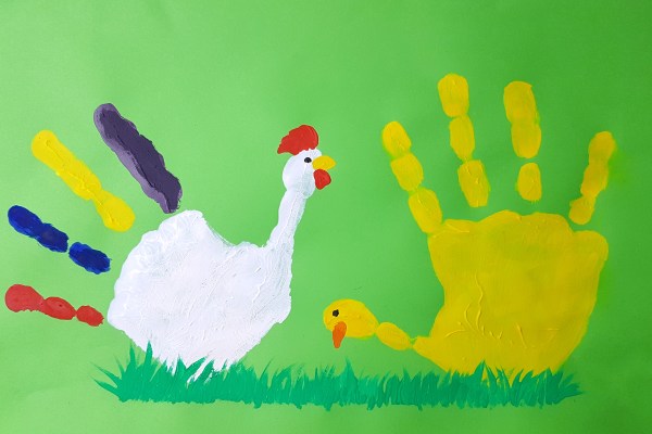 Handabdruck Hahn und Henne